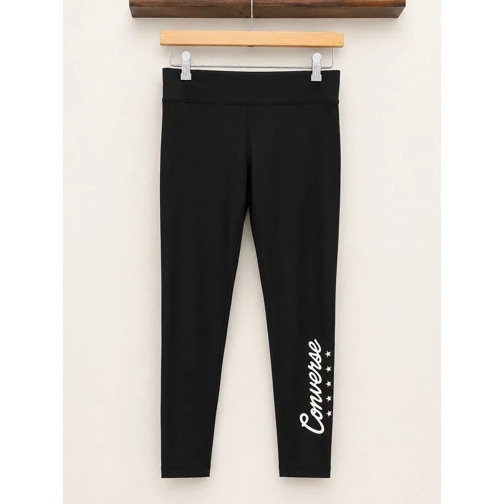 Converse Girls Black Logo Leggings Athletic Tights Size L 12-13 Pants Stretch